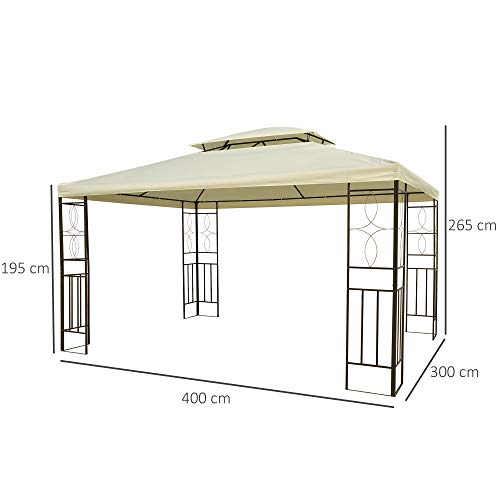 Cenador Carpa 3x4x2.65m, Protección UV, Repele el agua, Acero galvanizado. Medidas. Outsunny