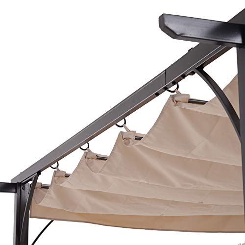 Detalle de la Pérgola Metálica 3x3m con Techo Retráctil Tela Poliéster Resistente al Agua y UV. Outsunny