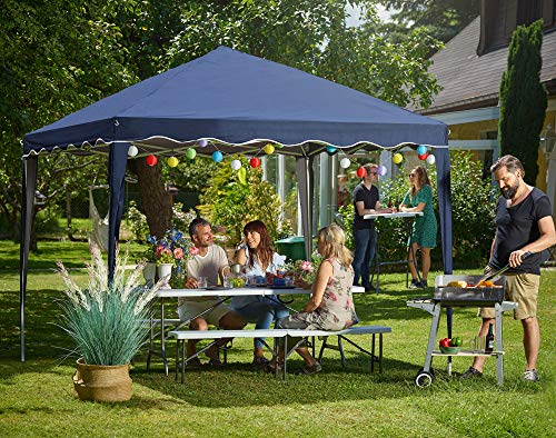 Cenador Capri Beige 3x3 m Plegable, Impermeable. Vista en jardín. Deuba.
