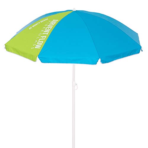 Vista general de sombrilla del Pack sombrilla de Playa antiviento de Ø 220 cm Azul de Acero y Fibra Vidrio, con Soporte. LOLAhome