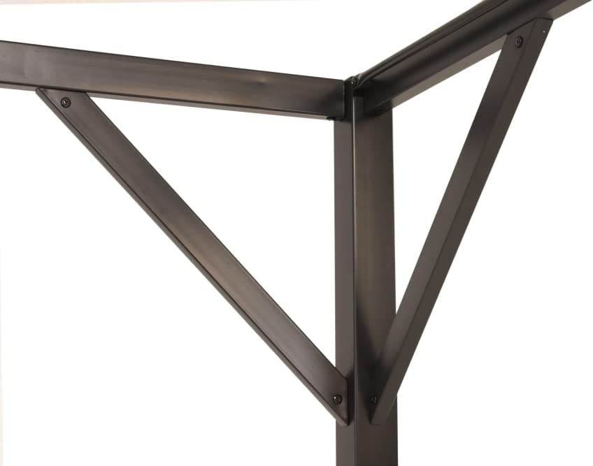 Detalle de la esquina de la estructura de la Pérgola metálica Santorini, 3x3m Montaje Fácil, Color Chocolate. Garden Point