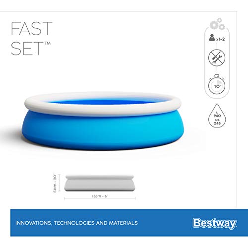 Bestway Piscina automontable 183x51 57392-Piscina Hinchable Infantil Fast Set Mi Primera 183x51cm, Azul, 1.83m x 51cm 【8.124 litros】 | maxjardin