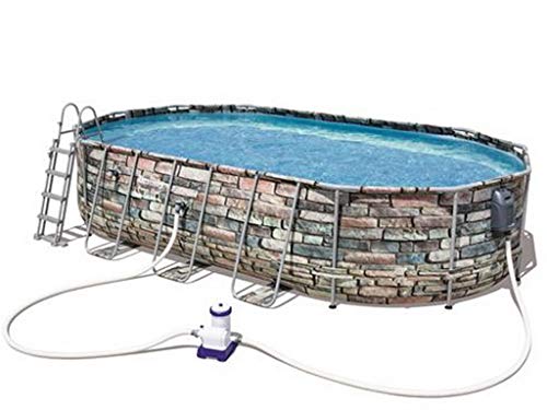 Piscina elevada desmontable tubular decorada simulación piedra de 20.000 litros, 610 x 366 x 122 cm con depuradora 56719 - Bestway | maxjardin
