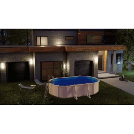 Patio exterior con la Piscina Elevada Ovalada Bora Bora, Acero Blanco, 610 x 375 x 120 cm 【30.000 litros】 Gre KITPROV613