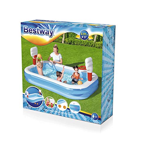 Piscina hinchable infantil con canastas baloncesto basketball 254 x 168 x 102 cm. Detalle packaging