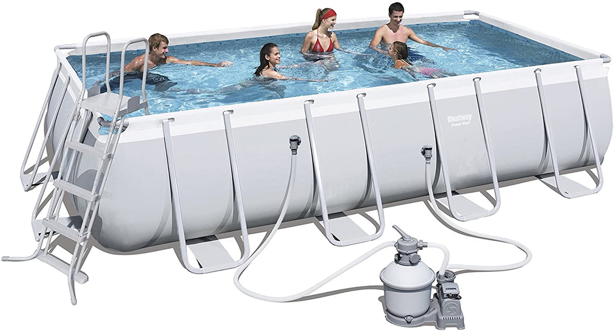 Set de Piscina Rectangular de Estructura de Acero, Gris Claro, con Bomba de Filtro y Accesorios. 549 x 274 x 122 cm. 【14.500 litros】Bestway