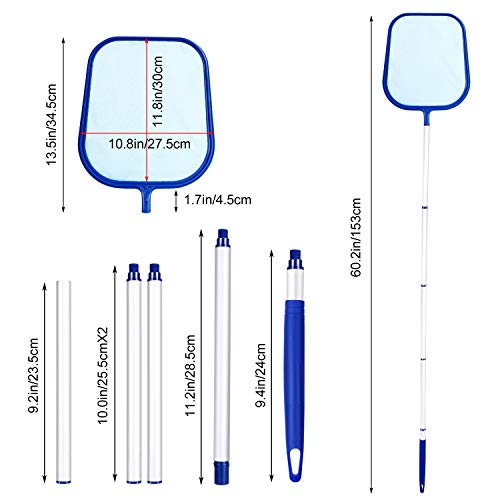 Medidas del Kit de limpieza de Piscina, Recoge Hojas con Barra telescópica de Aluminio Desmontable 1.2 m. Familybox