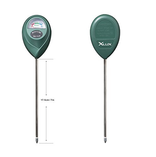 Vista anterior y posterior y medida del pincho del Sensor de humedad del suelo, hidrómetro para jardinería, agricultura, no requiere pilas. T10. XLUX