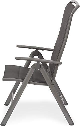 Silla de perfil del Juego de 2 Sillas plegables de Aluminio para Jardín Milano - Respaldo Regulable 8 Posiciones - Resistentes a la Intemperie - Respaldo Alto - Gris Plateado - BRUBAKER
