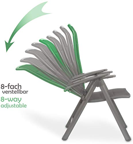 Set x2 Sillas de Jardín Milano - Respaldo Regulable 8 Posiciones - Resistentes a la Intemperie - Respaldo Alto Plegable - Sillas Plegables Aluminio- Gris Plateado - Respaldo reclinable - BRUBAKER