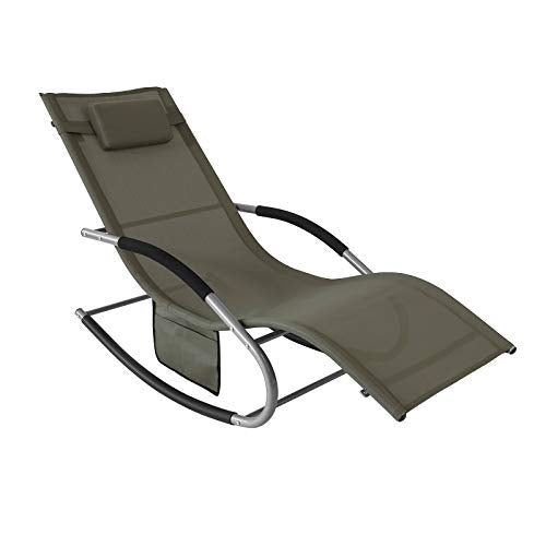 Tumbona, Mecedora con Almohada y Bolsillo Lateral, Estructura de Hierro, Malla Transpirable Teslin, cómodo, soporta hasta 150 kg ES (Marrón). OGS28-BR SoBuy