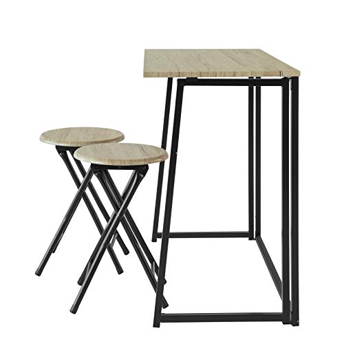 Vista de perfil del Conjunto de Mesa Alta de Bar y 2 Taburetes, Mueble Plegable para Cocina (2 Taburetes). OGT18-N,ES. SoBuy