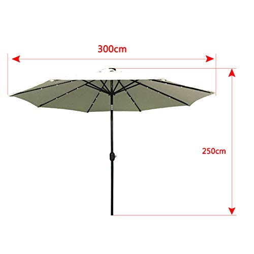 Medidas del Parasol de Aluminio Ø 300 y 250 cm de altura con Luces LED solares y manivela color Beige. HENGMEI-4
