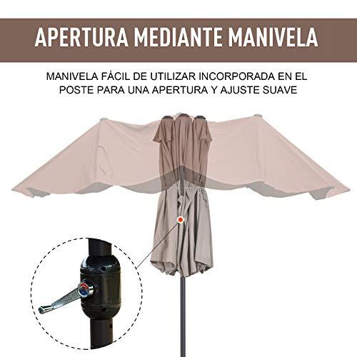 Apertura con manivela del Parasol Grande 4,6x2,7m Sombrilla con Manivela Manual Resistente al Agua y Protección Solar UV para Terraza Playa Piscina Café. Outsunny