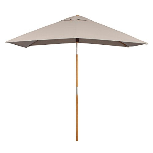 Aspecto frontal de la Sombrilla Parasol de Madera rectangular para terraza Playa o Piscina Patio 200 × 150 cm color Crudo Protección Solar UV50+. Sekey®