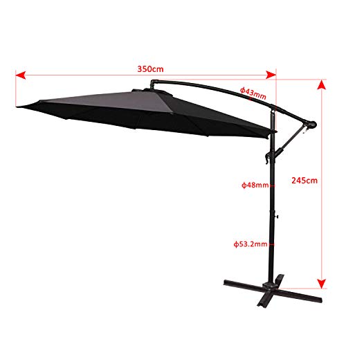Medidas de la Sombrilla Parasol Mástil de Aluminio y 100% Poliester Ø 350cm Tela protección UV 40 + y Impermeable para Jardín o Terraza, Gris Oscuro. HENGMEI