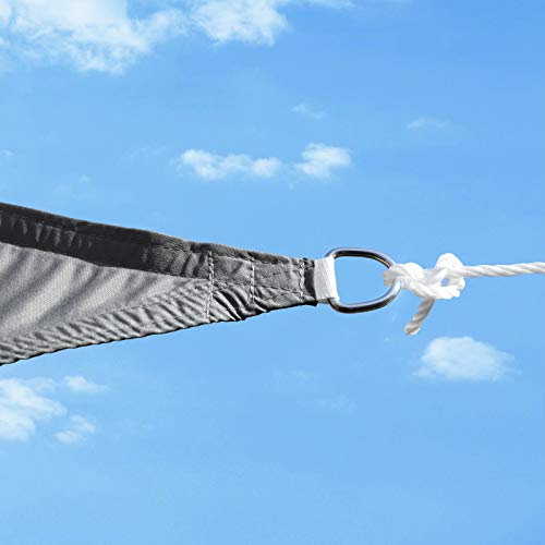 Detalle de punta con argolla atada con cuerda del Toldo Vela de Sombra 3x3 m para Jardín, Resistente a la Intemperie Protección Solar, PES Poliéster, 93% Bloque UV, Gris Antracita GSH33GYV1. SONGMICS
