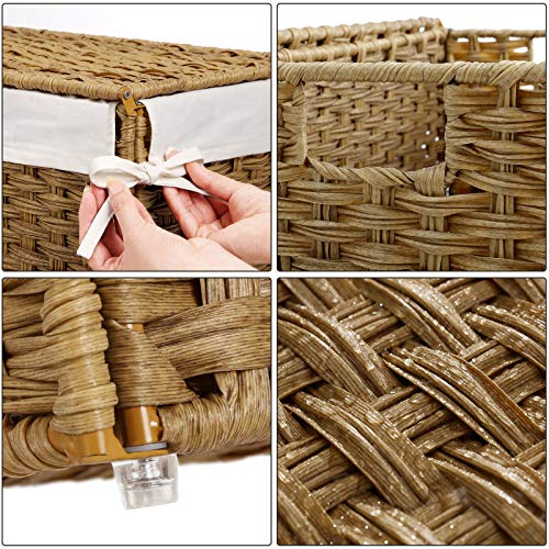 Cesto de la Ropa, 110L Tejido a Mano con Compartimentos Separados, Ratán Sintético, con Tapa y Asas, Plegable, Bolsa de Forro Extraíble, Color Natural. Varias características.. LCB52NL SONGMICS