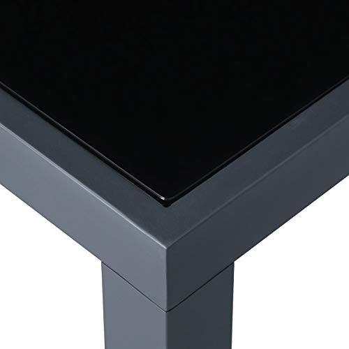 Detalle de la Mesa Cuadrada de Jardín o Patio para Picnic al Aire Libre, con Tapa de Cristal Templado y Marco de Aluminio, 85 x 85 x 73 cm, Gris GPT08GY. SONGMICS