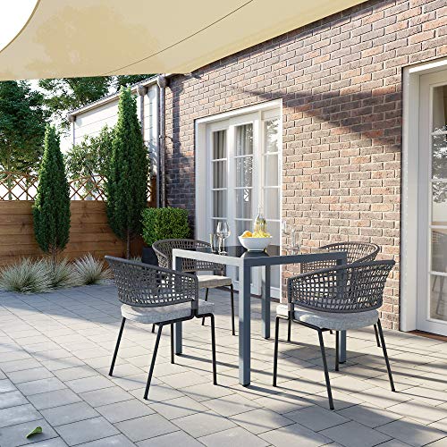 Conjunto en patio con sillas y Mesa Cuadrada de Jardín o Patio para Picnic al Aire Libre, con Tapa de Cristal Templado y Marco de Aluminio, 85 x 85 x 73 cm, Gris GPT08GY. SONGMICS