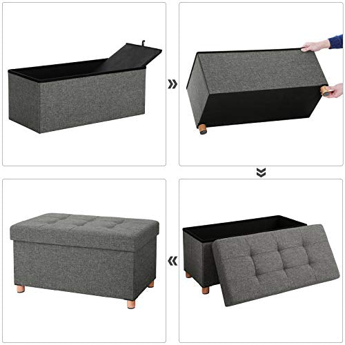 Secuencia del montaje de Puff con almacenamiento bajo Plegable Rectangular Tapizado con acolchado de Esponja con Patas de Madera Maciza y Tapa Gris Oscuro LSF16GYZ. SONGMICS