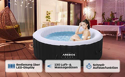 CaracterÃsticas y vista en interior con un baño de burbujas con el Spa Piscina In-Outdoor Whirlpool Inflable. Bienestar con Calefacción y Masaje. AREBOS
