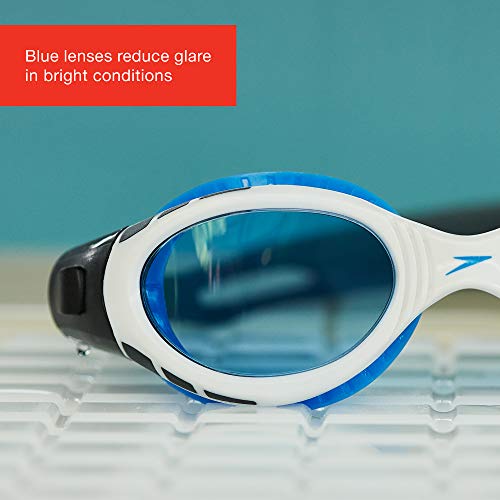 Lentes azules que previenen de destellos de las Gafas de Natación, para mujeres, Blanco/Azul, Talla Única. Futura Biofuse Flexiseal Speedo