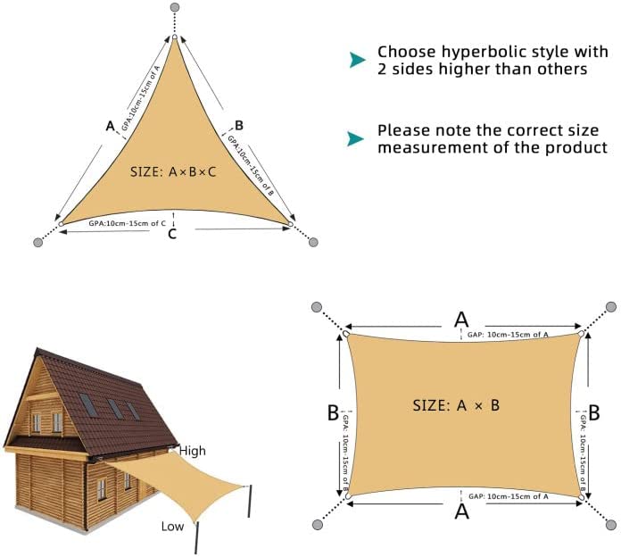 Elige tu modelo triangular o rectangular con medidas de la Vela de sombra Impermeable Color Crema que bloquea más del 95% de la radiación UV. Sunnylaxx.