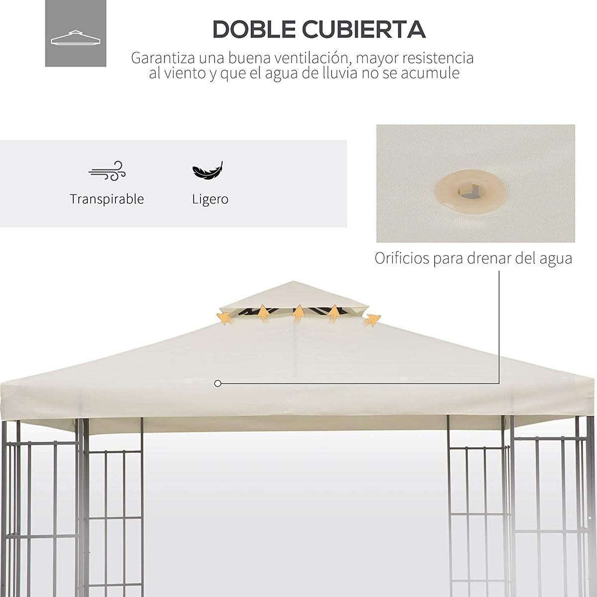 Techo de Reemplazo 3X3 m para Carpa, Color Crema. Outsunny
