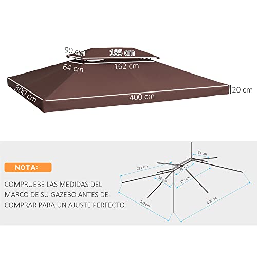 Medidas del techo de reemplazo para carpas de 3x4 m color marrón Outsunny