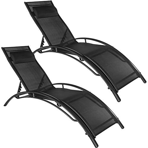 Set de 2 Tumbonas Impermeable Incluye Reposacabezas, Respaldo Regulable en 5 Posiciones (Negro | No. 403067). 800675. TecTake