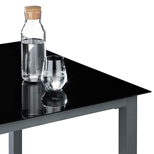 Conjunto Muebles Aluminio para Jardín 8 Silla Ajustable + 1 Mesa Cristal terraza Gris Oscuro. Detalle de mesa. | No. 402164). TecTake