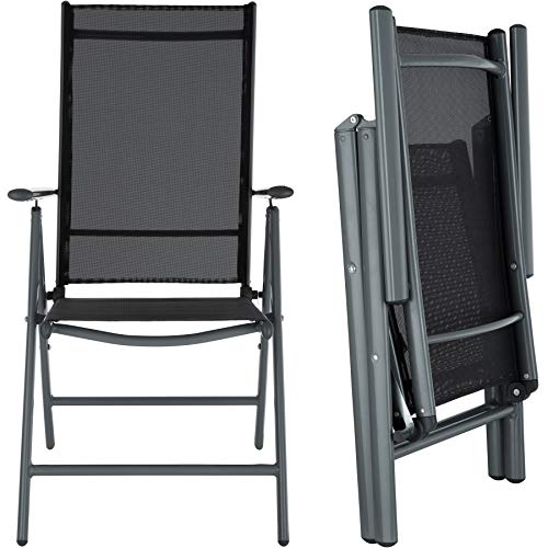 Conjunto Muebles Aluminio para Jardín 8 Silla Ajustable + 1 Mesa Cristal terraza Gris Oscuro. Vista de silla plegada y desplegada. | No. 402164). TecTake