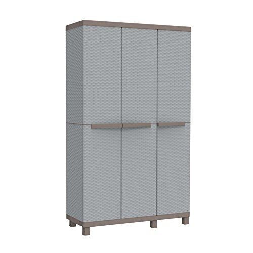 Terry, C-Rattan 102a, Armario Escobero Multifunción 3 Puertas con 2 Compartimentos Separados, Gris, 102x39x170 cm | maxjardin