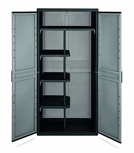 TERRY Jumbo Cab 3900 Qblack Armario 2 puertas, muy espacioso, divisor vertical y 4 estantes (3 pequeños y 1 grande que ocupa toda la anchura), Gris/Negro, 89,7x53,7x180 cm | maxjardin