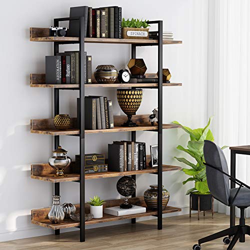 Vista en estudio u oficina de Estantería para Libros estilo Industrial muy Estable con 5 estantes. Estructura de Hierro. Ideal para el hogar o la Oficina. Tribesigns