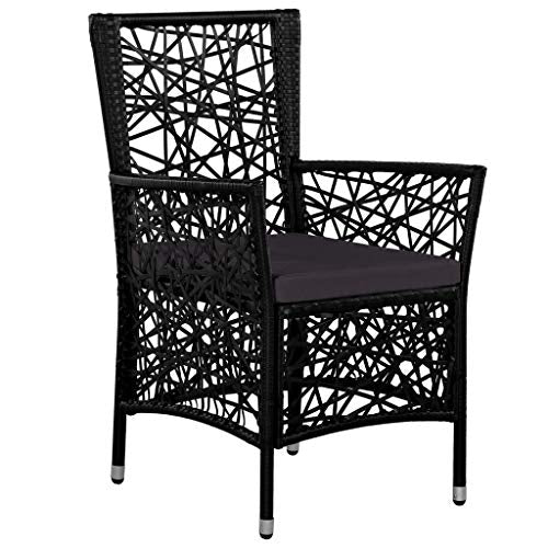 Vista de silla negra de Juego de 2 Sillones para Patio o Jardín en Ratán Sintético y Cojines Negro o Gris. VidaXL