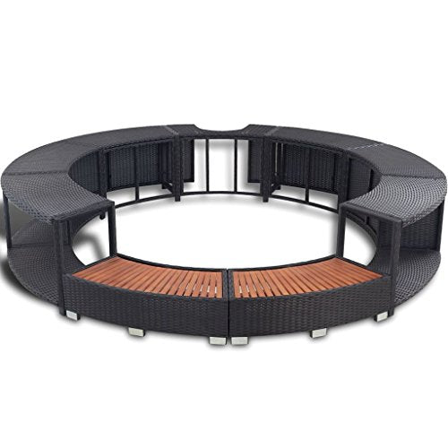 Mueble Borde Soporte Redondo de Jacuzzi SPA Ratán Sintético Negro Hidromasaje. vidaXL. Detalle vista frontal