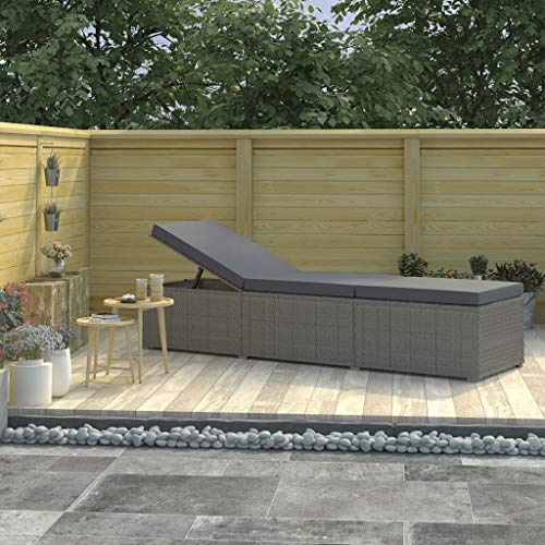 Tumbona con Cojín de Jardín Sillón Reclinable al Aire Libre Balcón Patio Terraza Sofá Cama de Exterior Cerca de Piscina Ratán Sintético Gris. VidaXL