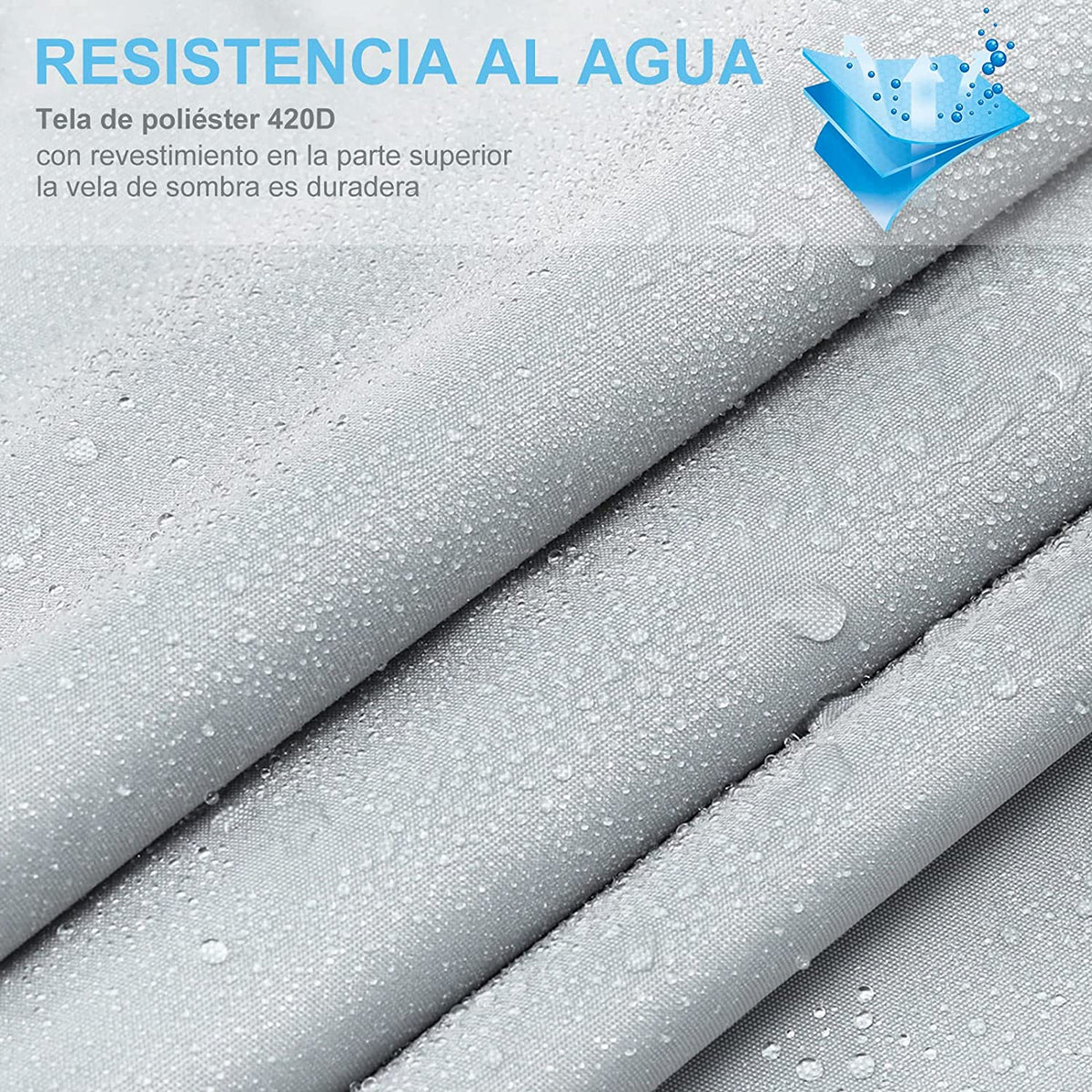 Toldo vela Impermeable, protección Rayos 95% UV, Resistente e Impermeable, Gris, 2x3 m. Wokkol