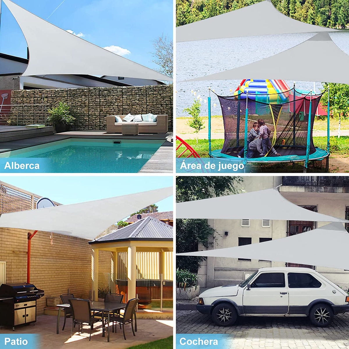 Toldo vela Impermeable, protección Rayos 95% UV, Resistente e Impermeable, Gris, 2x3 m. Wokkol