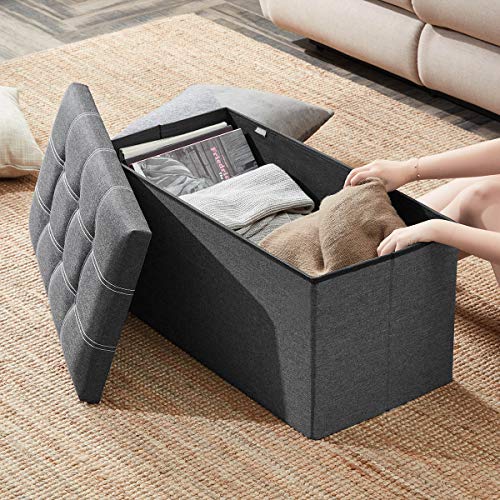 Banco pie de Cama Banco Almacenaje Otomana Baules Almacenaje Imitación de Lino Plegable 76x38x38CM Gris. YOUDENOVA. Detalle ambiente almacenamiento