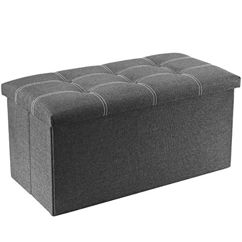 Banco pie de Cama Banco Almacenaje Otomana Baules Almacenaje Imitación de Lino Plegable 76x38x38CM Gris. YOUDENOVA