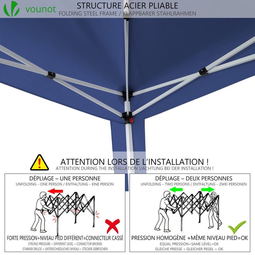 Gazebo Cenador Plegable 3x3m con 4 Paredes y 4 Bolsas de Arena, para Jardín o Camping Color Azul VOUNOT