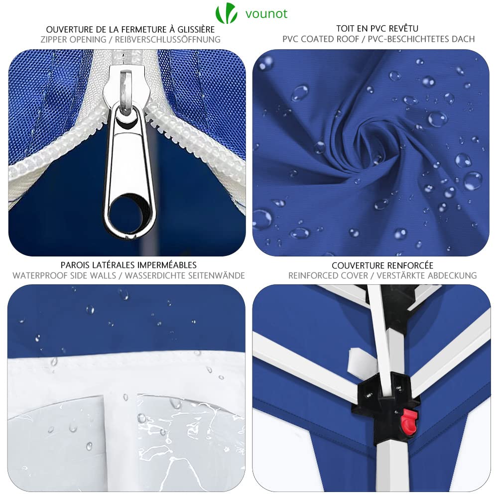 Gazebo Cenador Plegable 3x3m con 4 Paredes y 4 Bolsas de Arena, para Jardín o Camping Color Azul VOUNOT