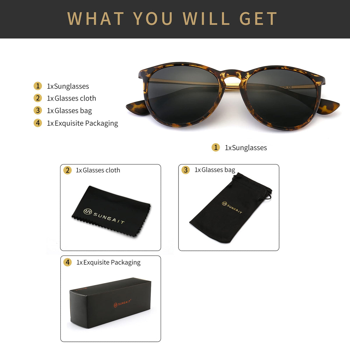 Gafas de sol de estilo retro con montura anaranjada y accesorios sobre fondo blanco 