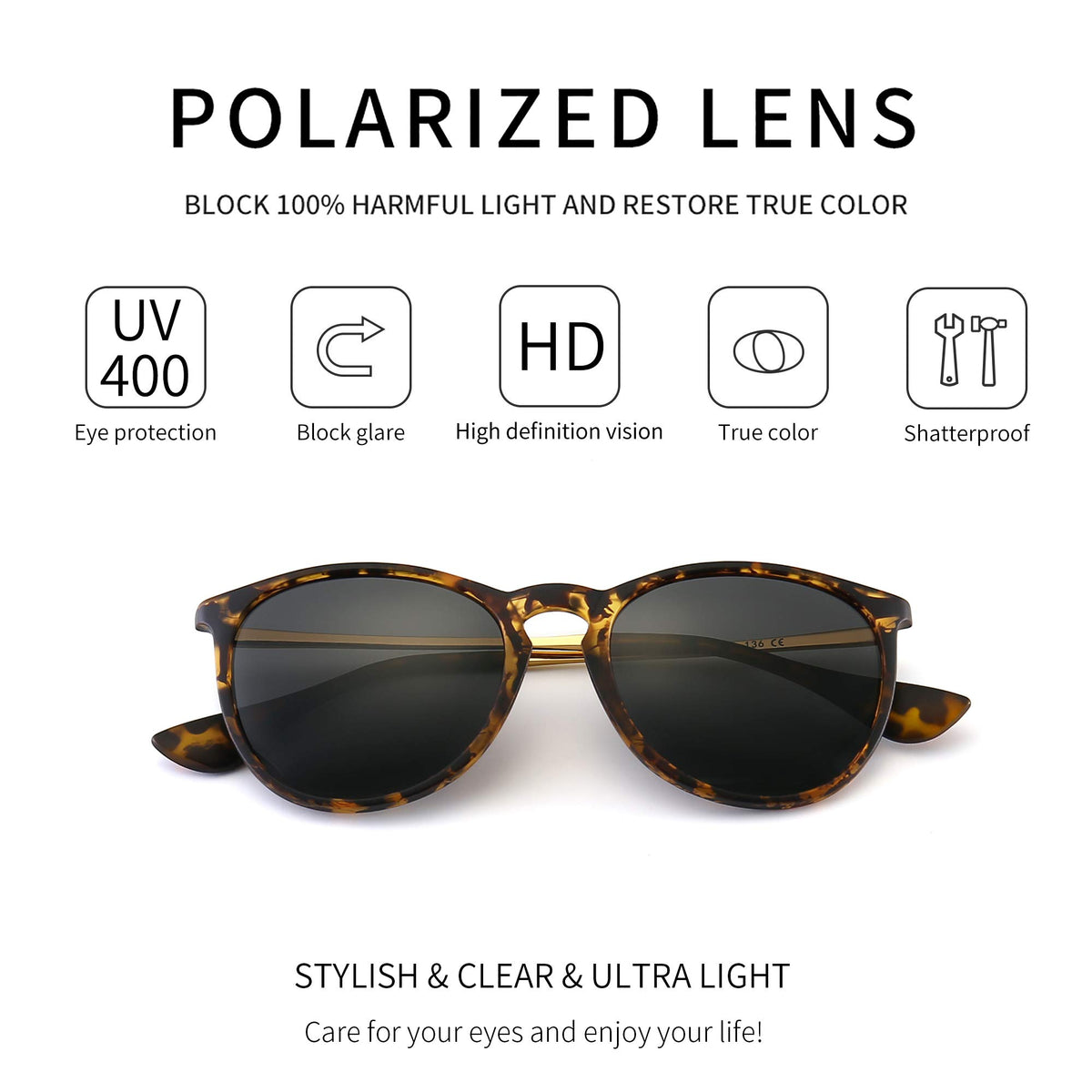 Características técnicas de las gafas de sol de estilo retro con montura anaranjada sobre fondo blanco 