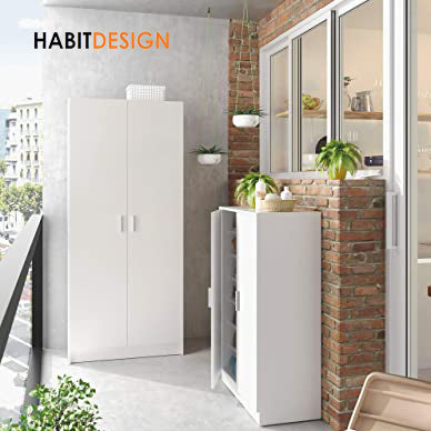 Armarios alto y bajo de melamina blancos Habitdesign en bonito balcón