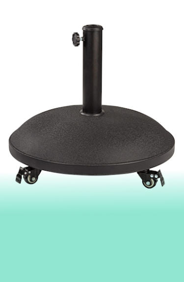 Soporte de sombrilla redondo negro con ruedas Aktive sobre fondo blanco y verde