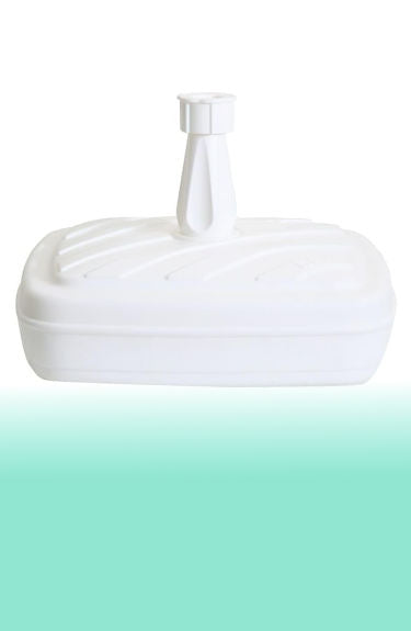 Pie de sombrilla cuadrado rellenable blanco Greemotion sobre fondo blanco y verde
